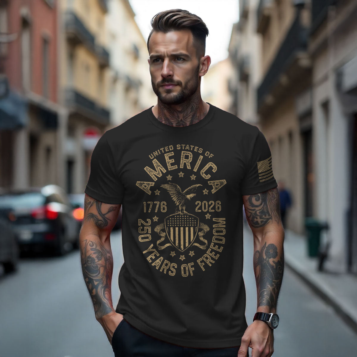 7.62 Design USA 250th Birthday T-Shirt uomo nera cotone