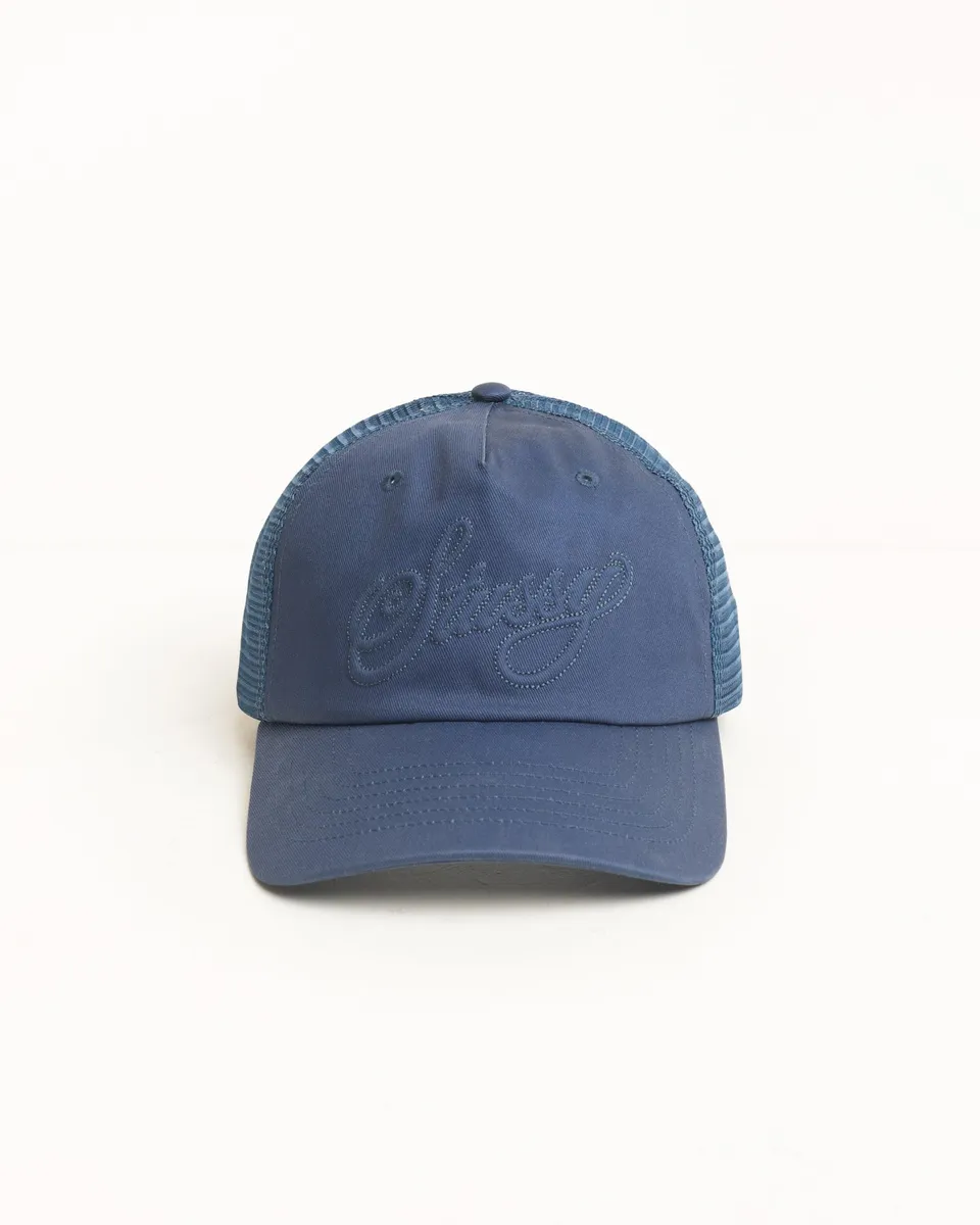 Stussy Cursive Stitch Trucker cappello navy taglia unica