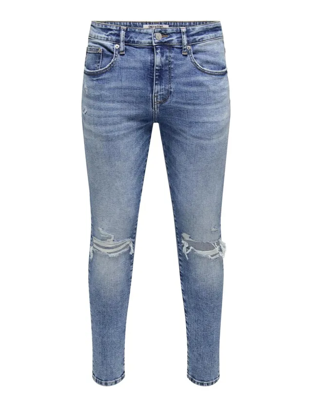 Only & Sons Onswarp Skinny Destroy Jeans Blu Jeans Scuro