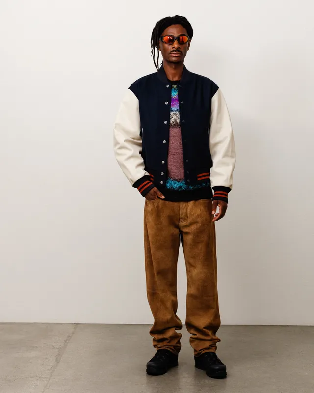 Stussy Outerwear Wool Varsity giacca navy lana pelle