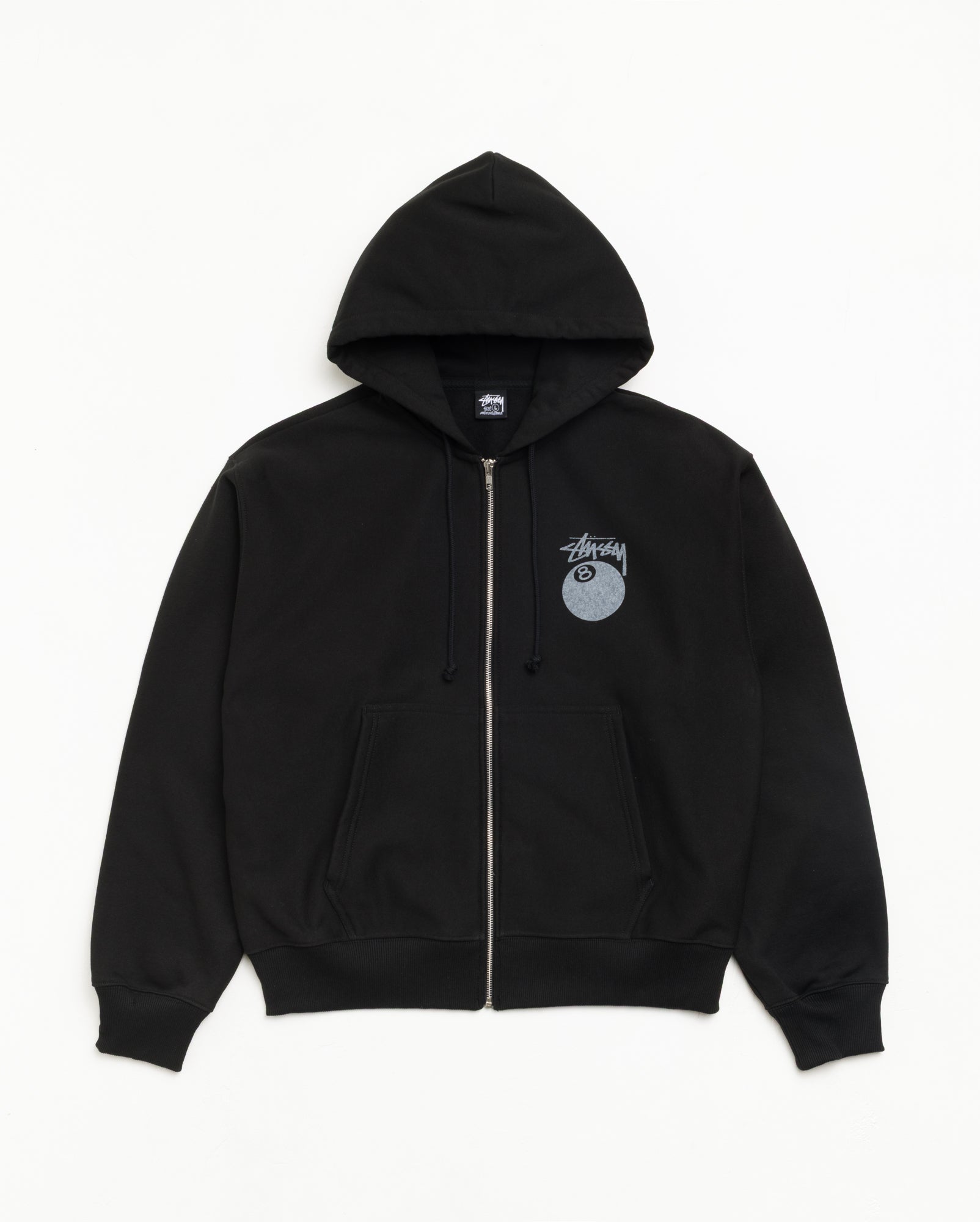 Stussy 8 Ball Zip Hoodie felpa nero 430 gsm