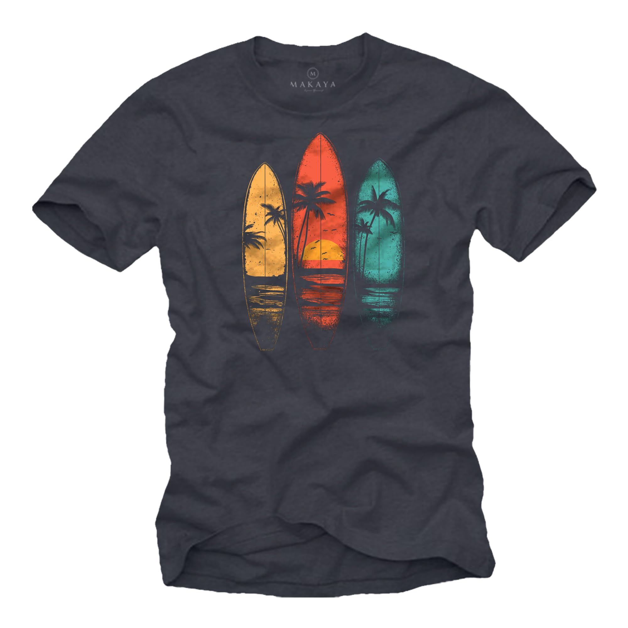 MAKAYA T-Shirt Uomo Surf Maglietta California Nera XL Cotone
