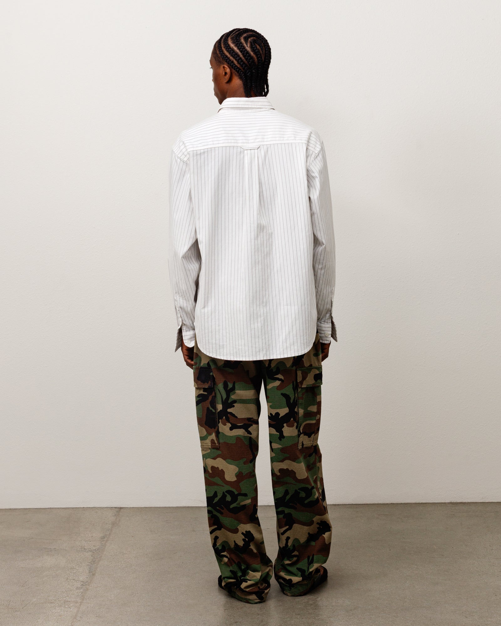 Stussy Oxford camicia Grey Stripe cotone boxy