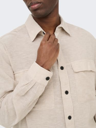 ONLY & SONS Onscaiden Camicia Lino Uomo Nero L Leggera