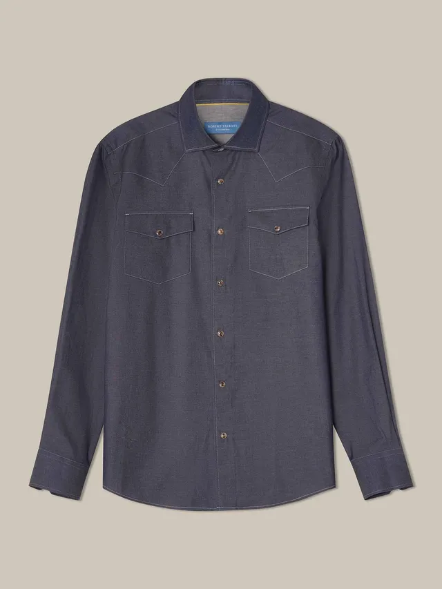 Robert Talbott McQueen camicia western denim cashmere blu