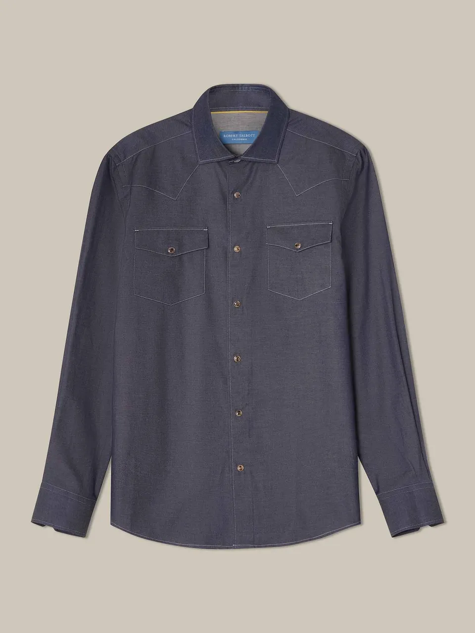 Robert Talbott McQueen camicia western denim cashmere blu