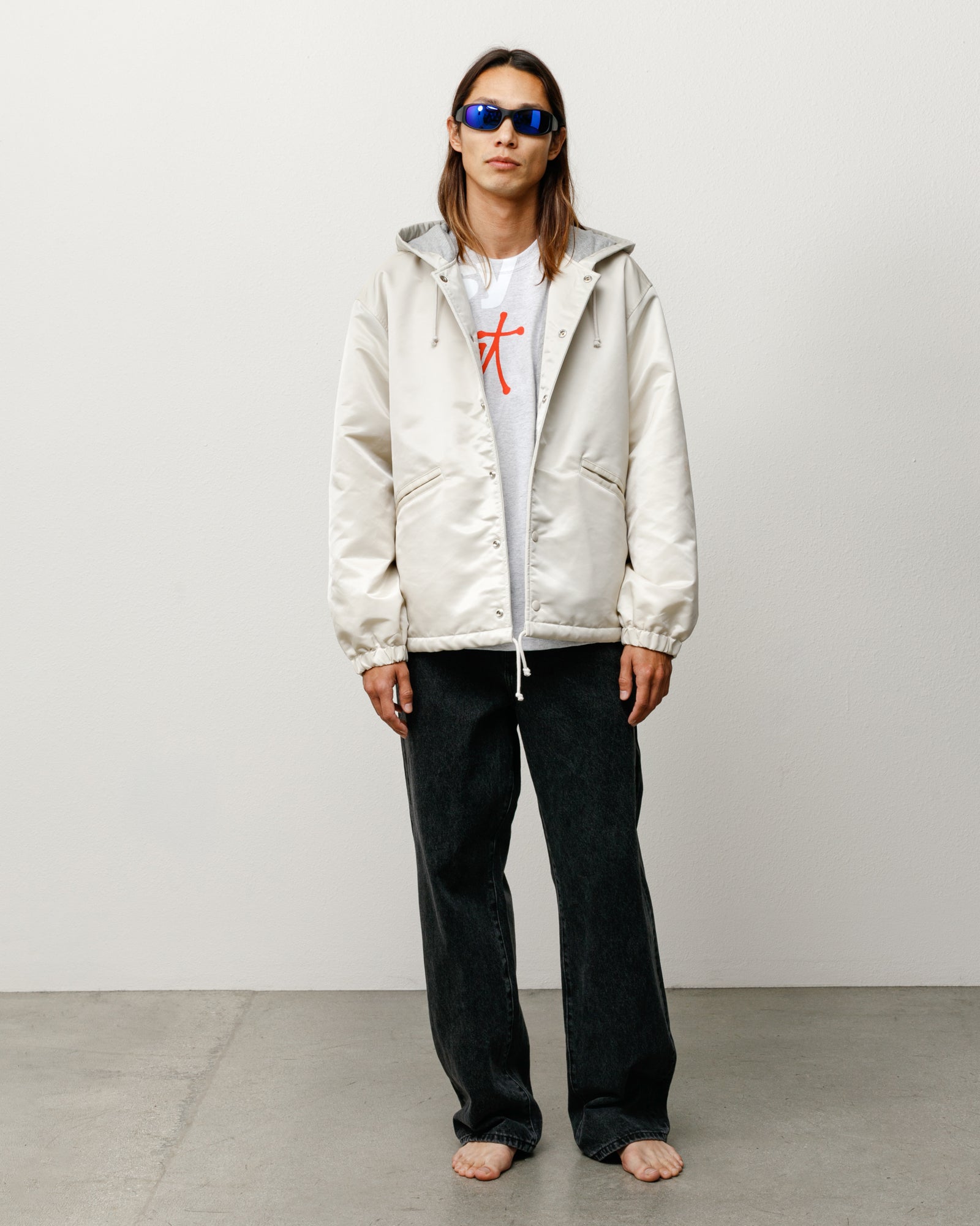 Stussy Hooded Coaches Jacket giacca bone nylon satinato