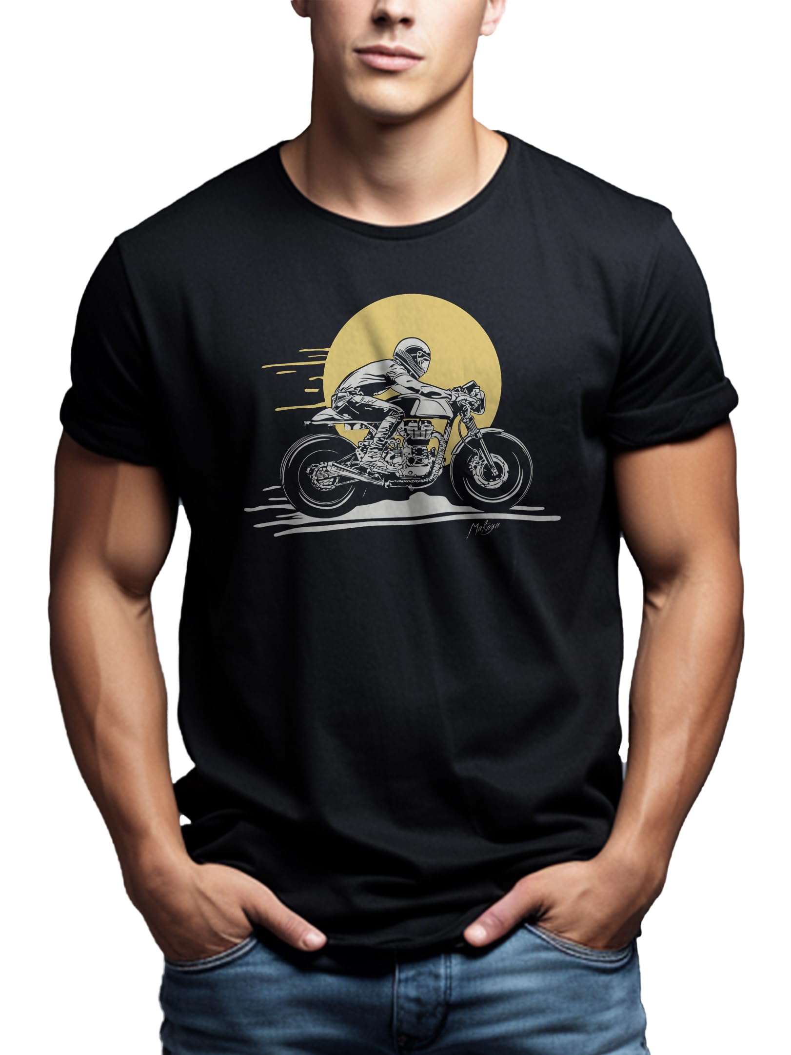 MAKAYA T-Shirt Uomo Cafe Racer Maglietta Cotone XL