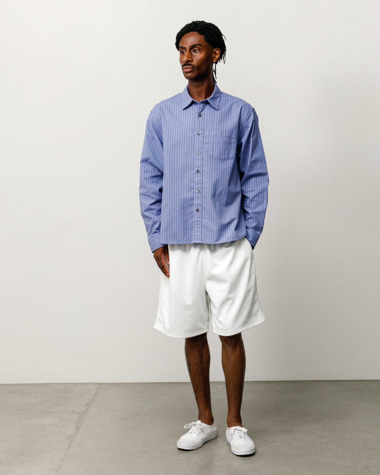 Stussy Oxford Shirt camicia Blue Stripe boxy fit cotone