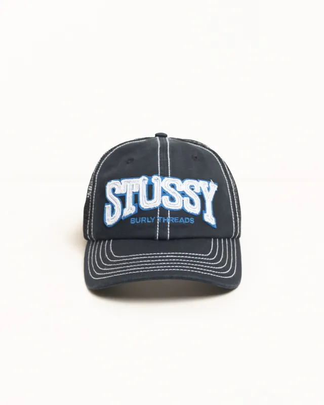 Stussy Burly Threads Trucker cappello nero cotone
