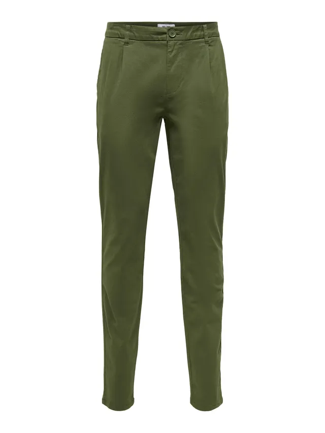 ONLY & SONS Pantaloni Chino Uomo Olive Night 33W x 32L elasticizzati