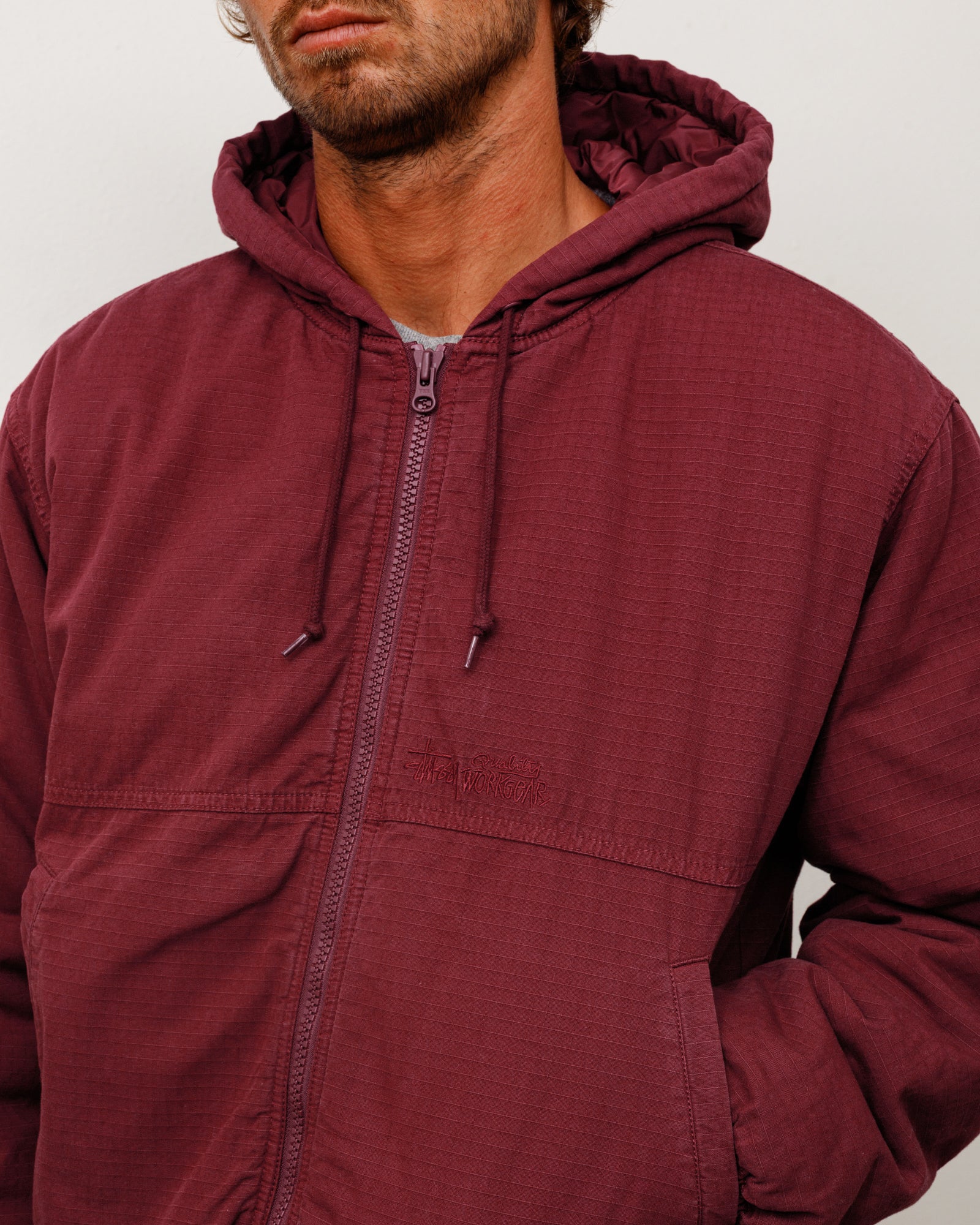 Stussy Ripstop Work Jacket giacca bordeaux imbottita