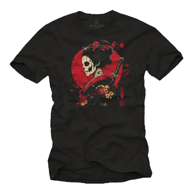 MAKAYA T-Shirt Uomo Kanji Samurai Guerriero maglietta XXL cotone