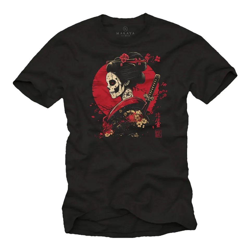 MAKAYA T-Shirt Uomo Kanji Samurai Guerriero maglietta XXL cotone