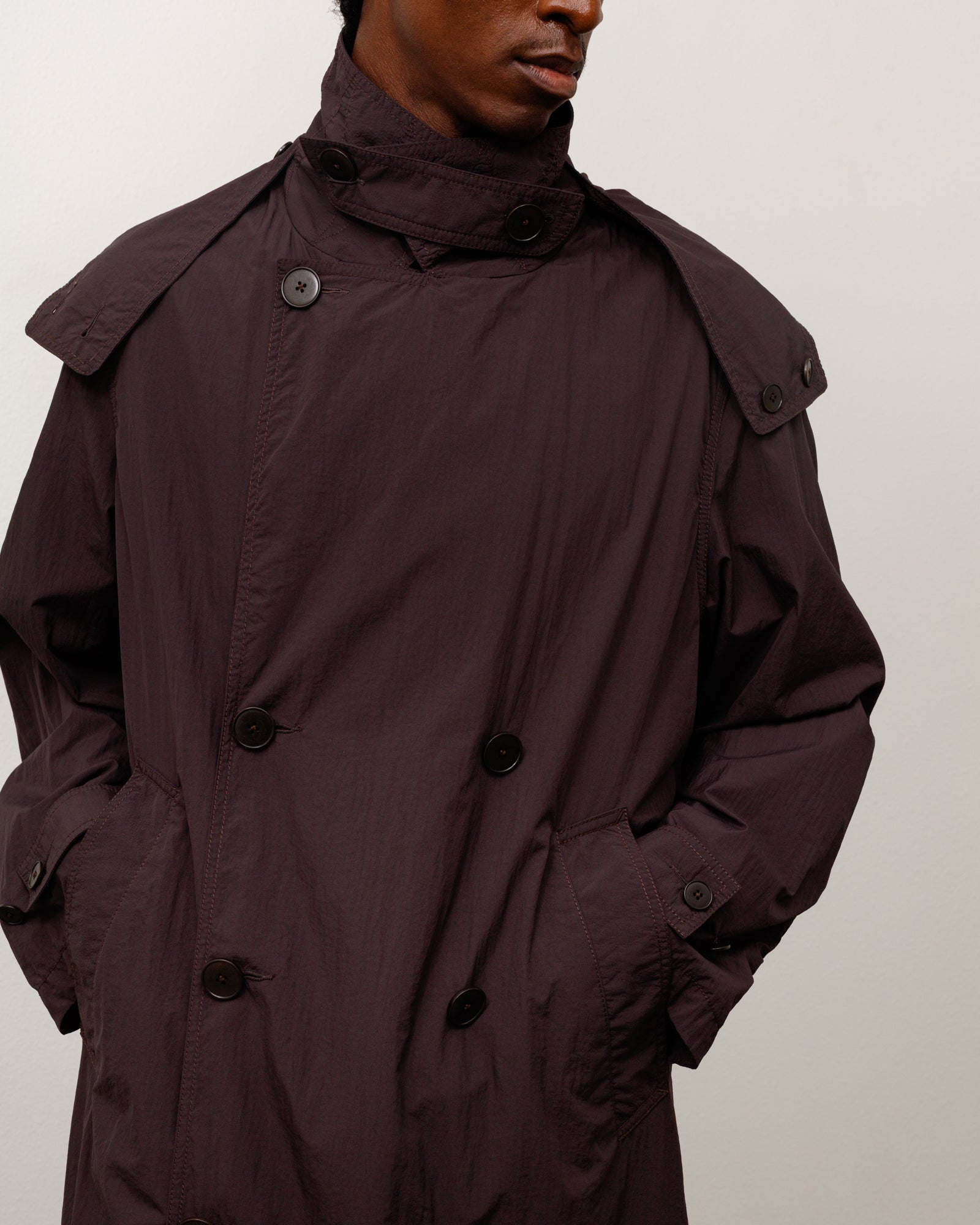 Stussy Trench Doppio Petto Giacca Brown Nylon Idrorepellente
