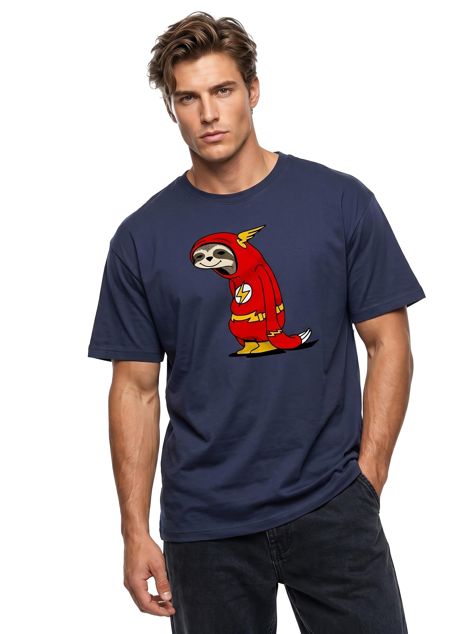 MAKAYA Flash Bradipo T-Shirt Uomo Blu 100% Cotone