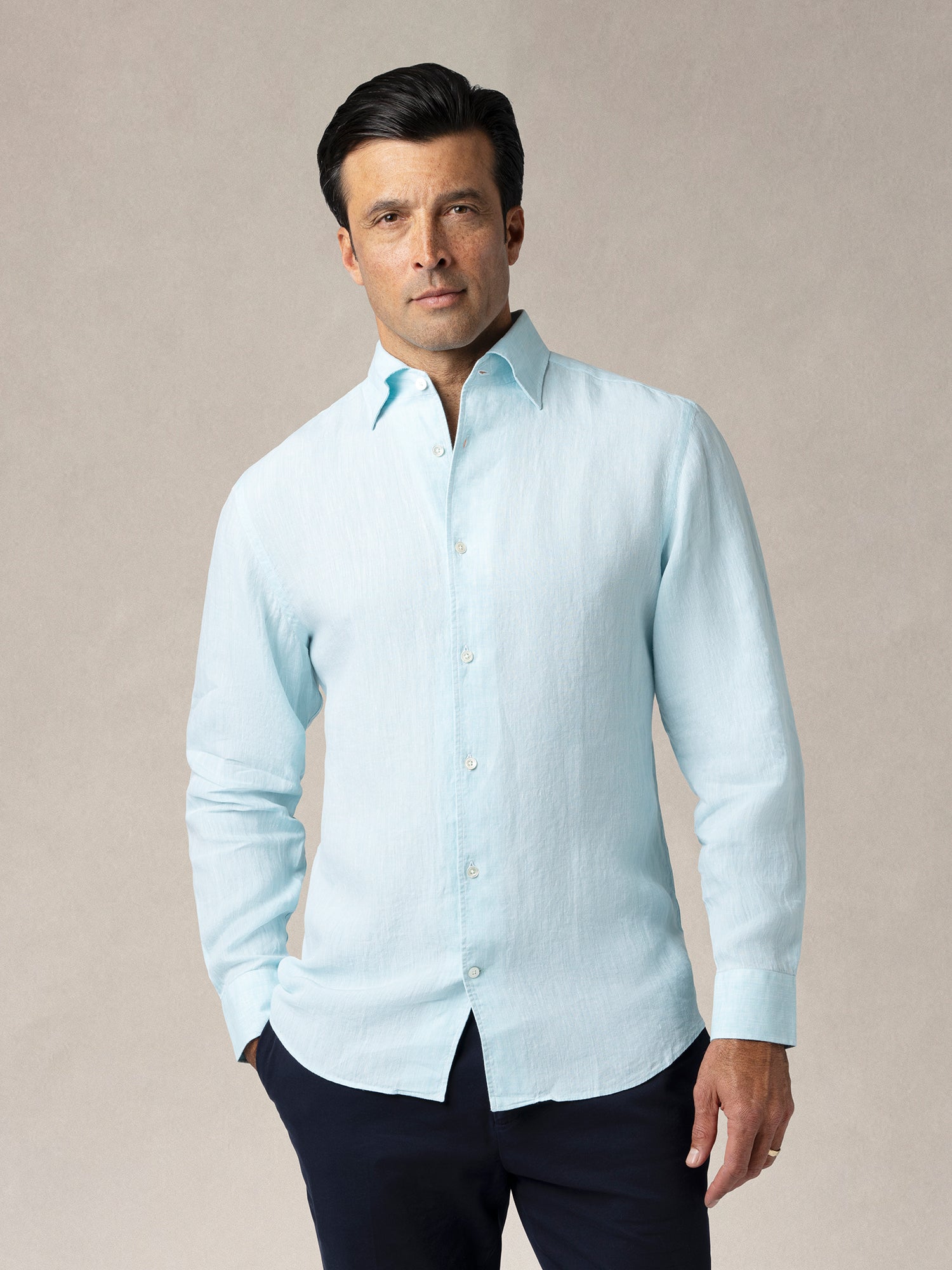 Robert Talbott Morgan Linen camicia lino aqua