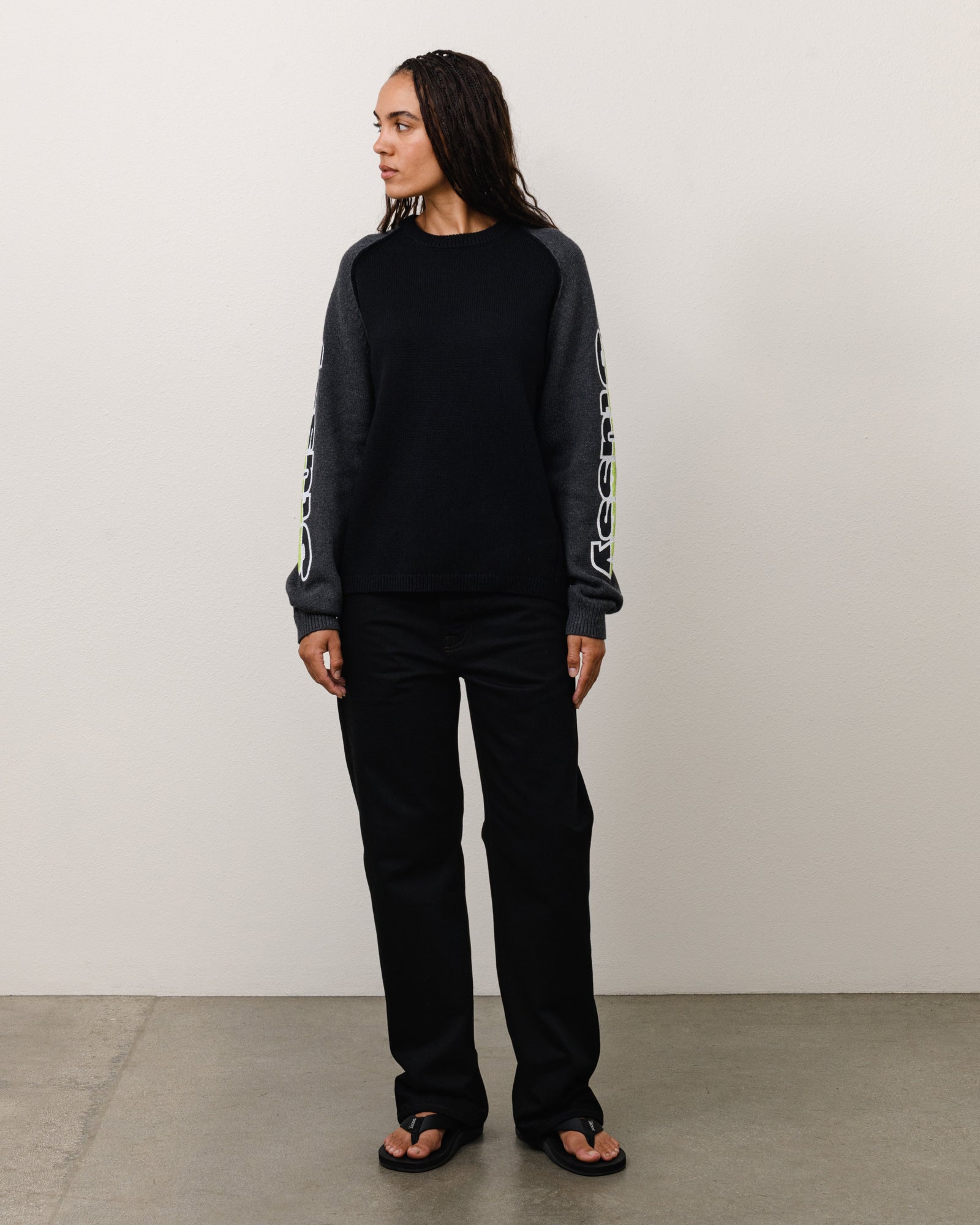 Stussy Two Tone Raglan Sweater maglione nero lana merino