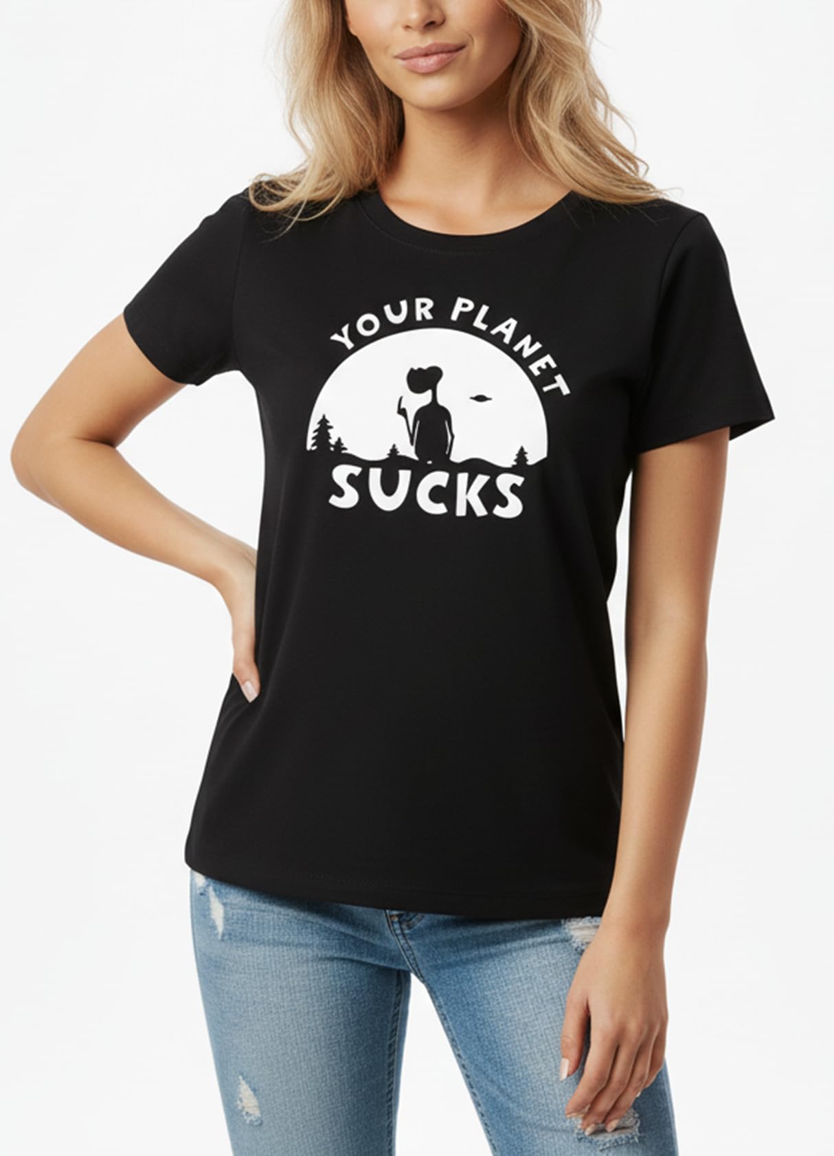 MAKAYA Your Planet Sucks T-Shirt Donna Cotone Taglia L