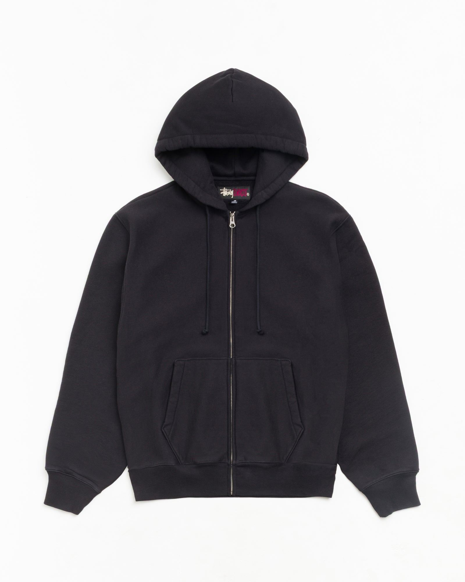 Stussy Fleece Zip Hoodie Felpa Nera 100% Cotone
