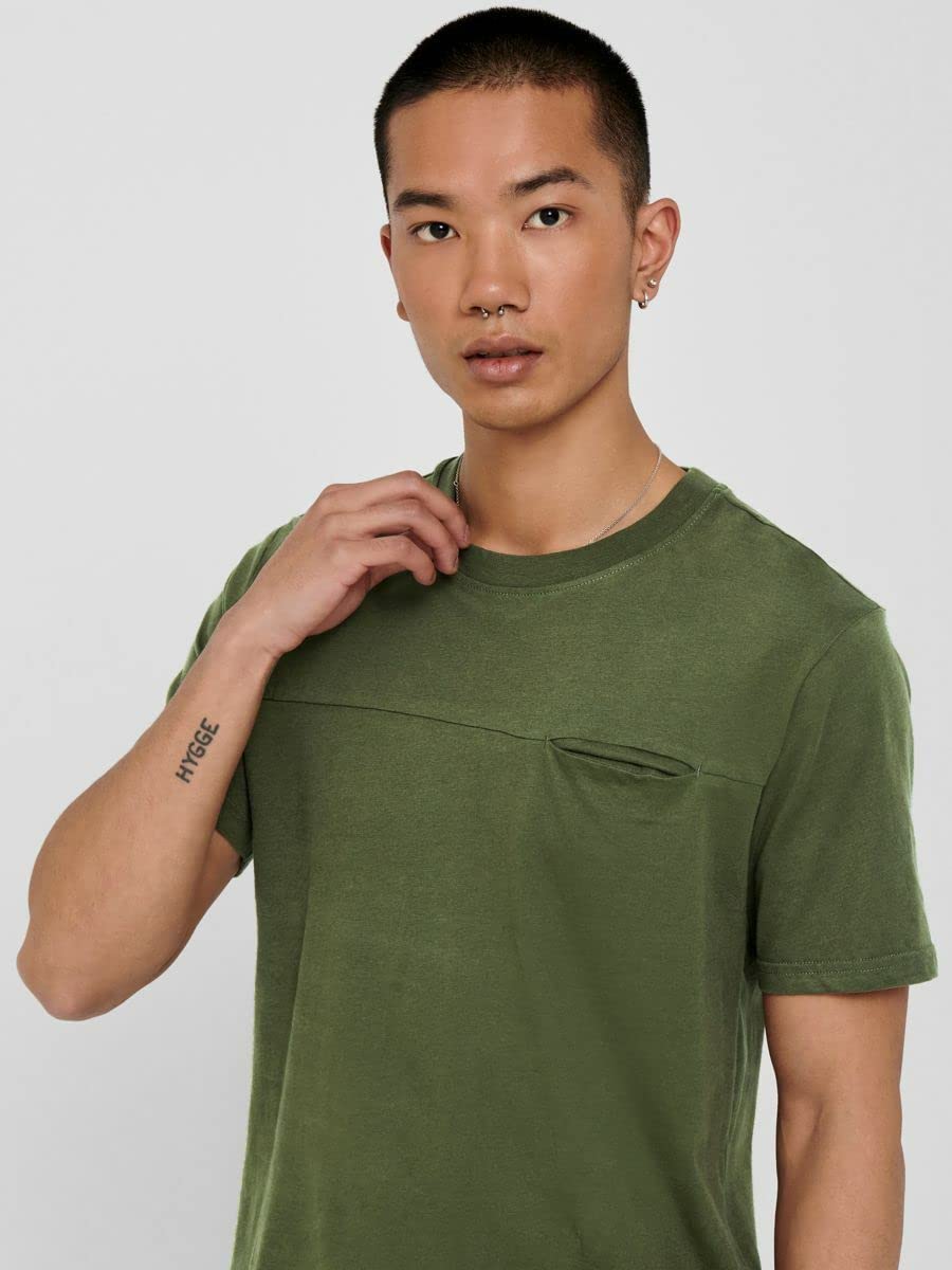 ONLY & SONS Longline T-shirt maglietta olive night M tasca