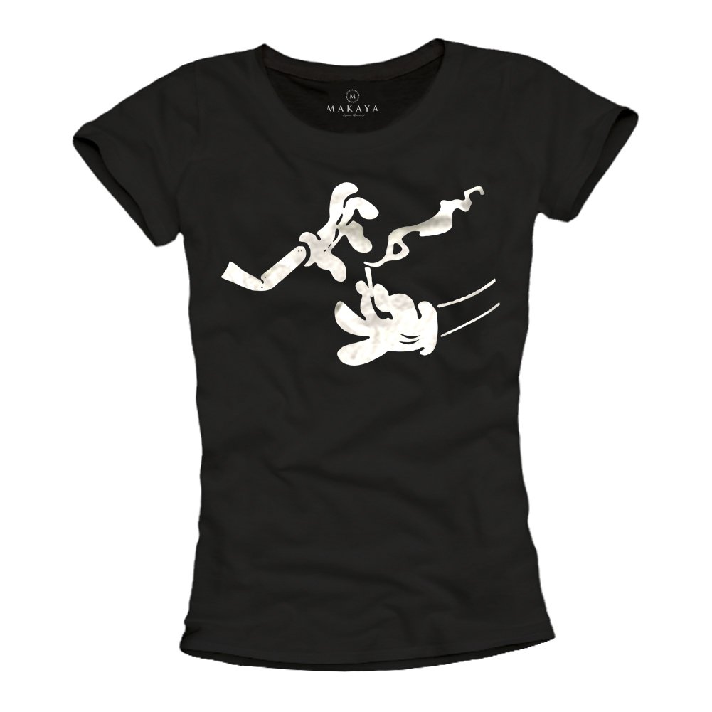 MAKAYA T-Shirt Donna Mickey E Bugs ON Dope maglietta nera M cotone