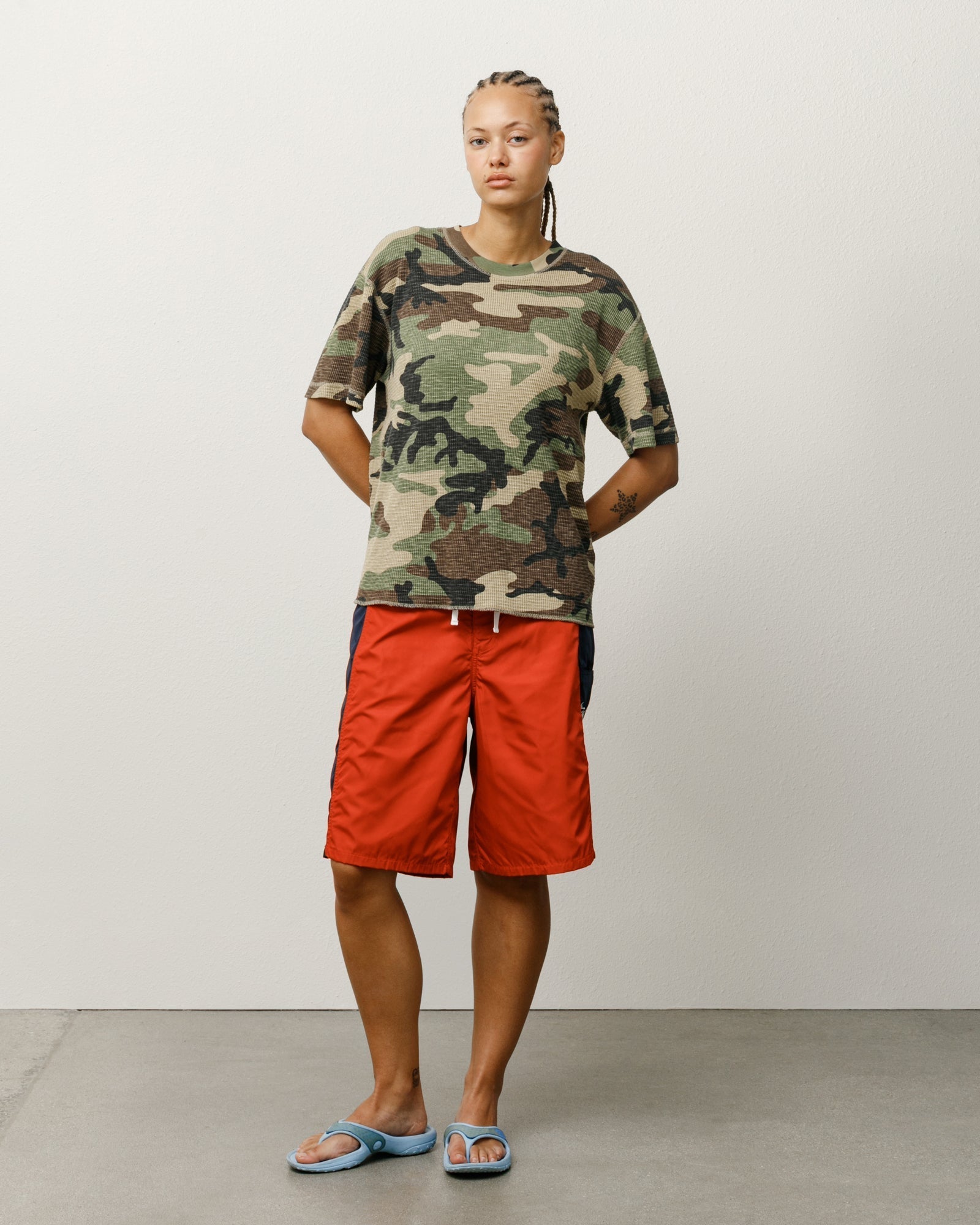 Stussy Pigment Dyed SS Thermal maglia Camo waffle cotone
