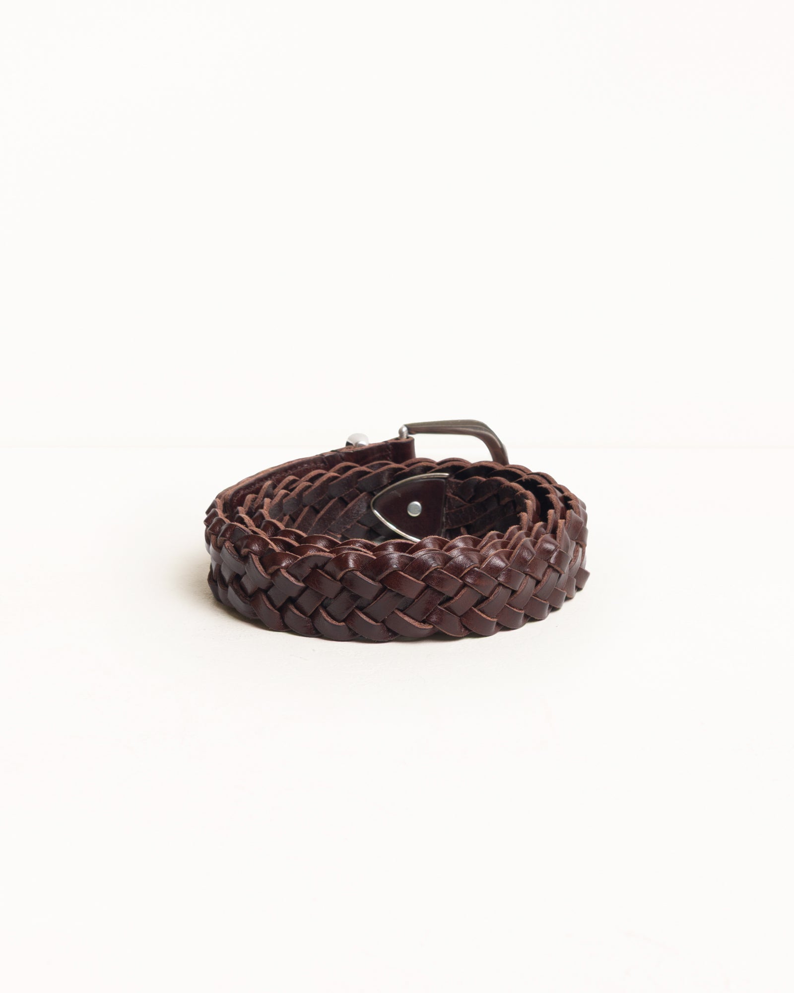 Stussy Braided Leather Belt cintura pelle brown intrecciata