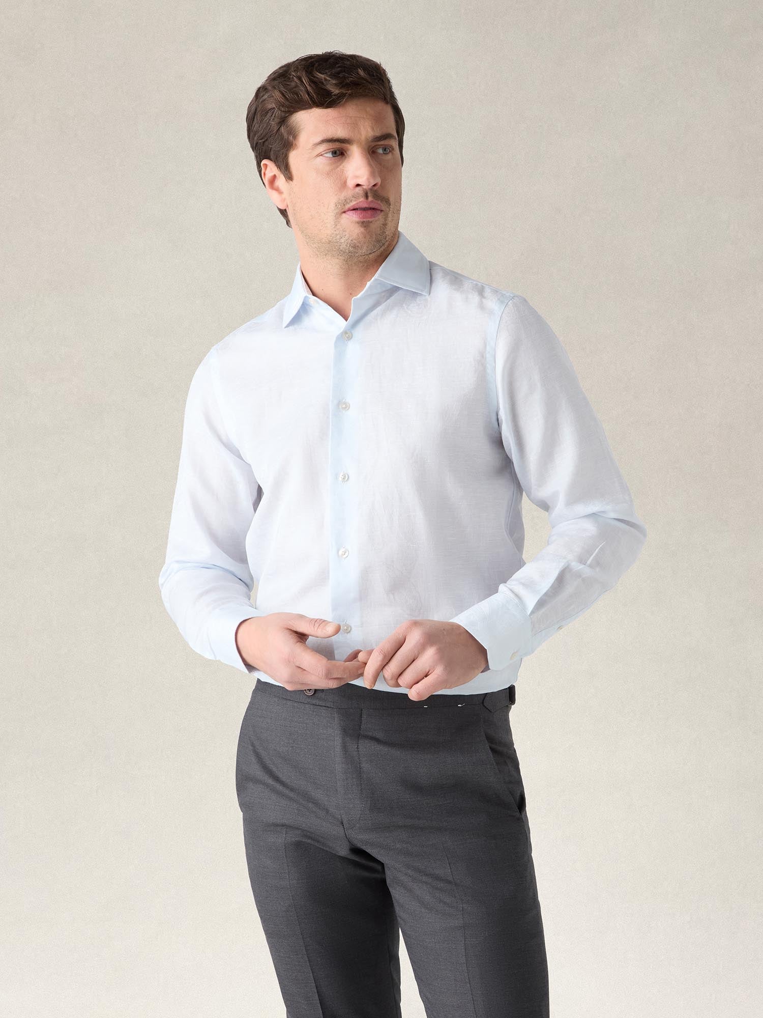 Robert Talbott Reynolds camicia lino cotone azzurra paisley