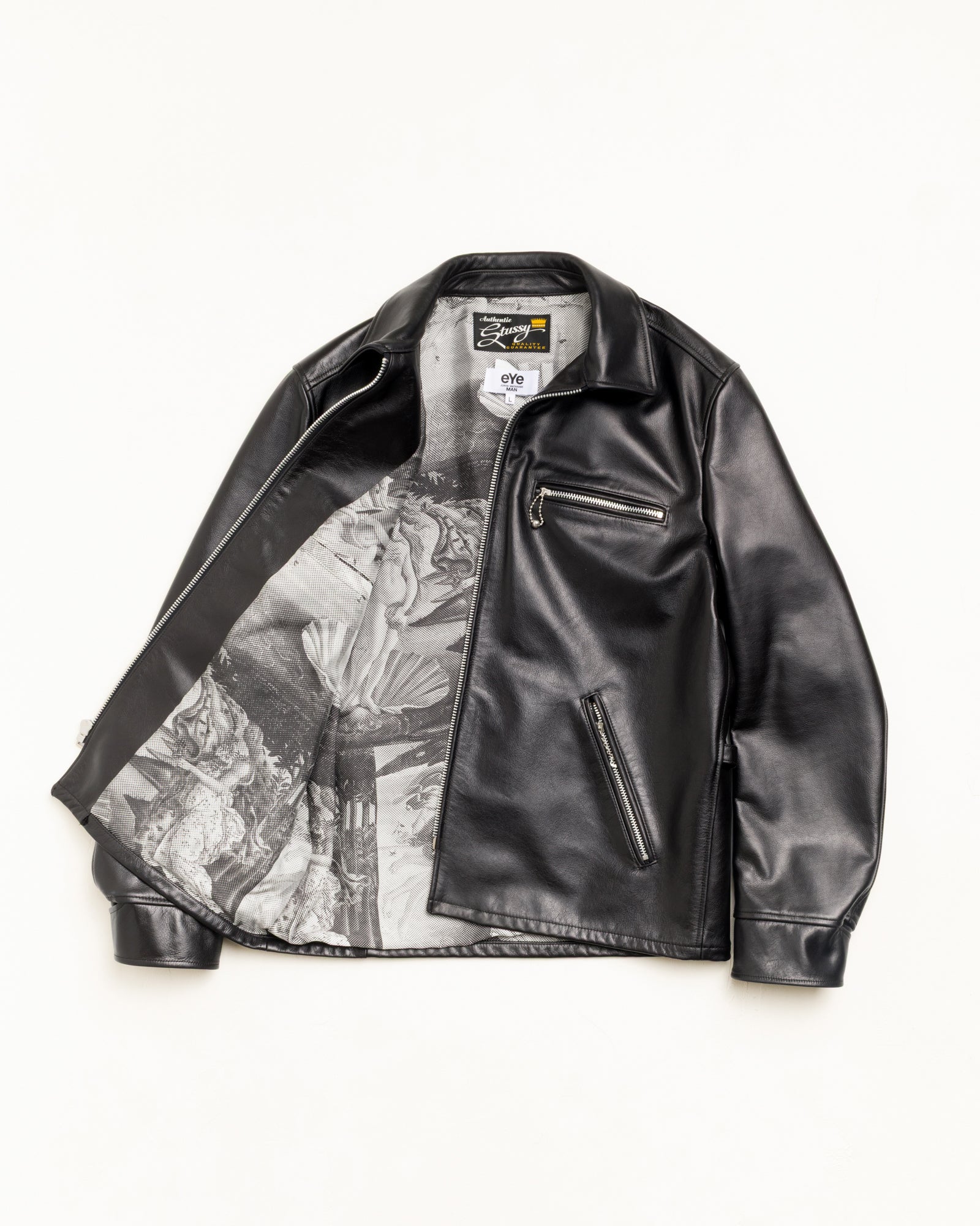 Stussy Junya Leather Jacket giacca pelle nera pelle 100%