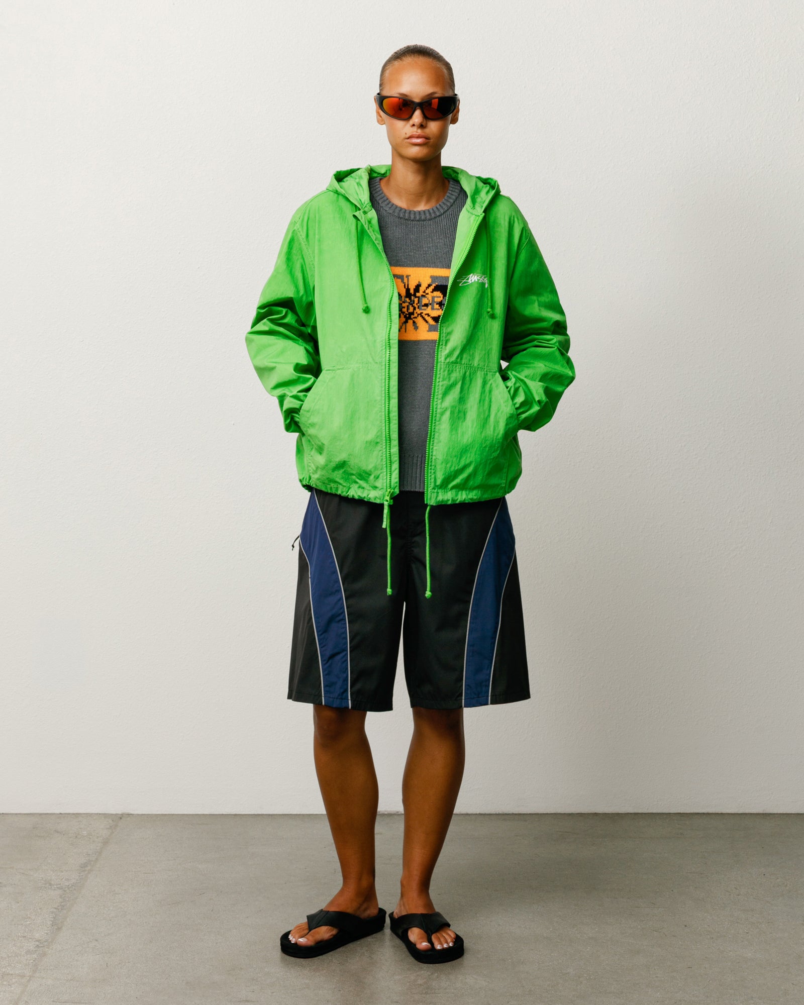 Stussy Shell giacca cotone cerato verde kiwi uomo