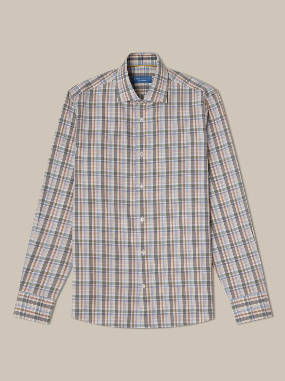 Robert Talbott Reynolds Ultra Light Brushed Plaid camicia beige