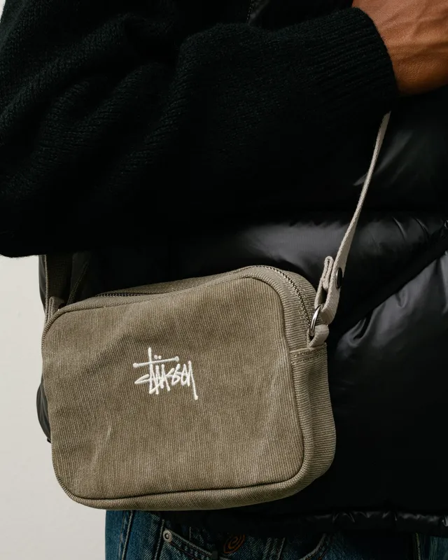 Stussy Waxed Canvas Pouch pochette stone cotone