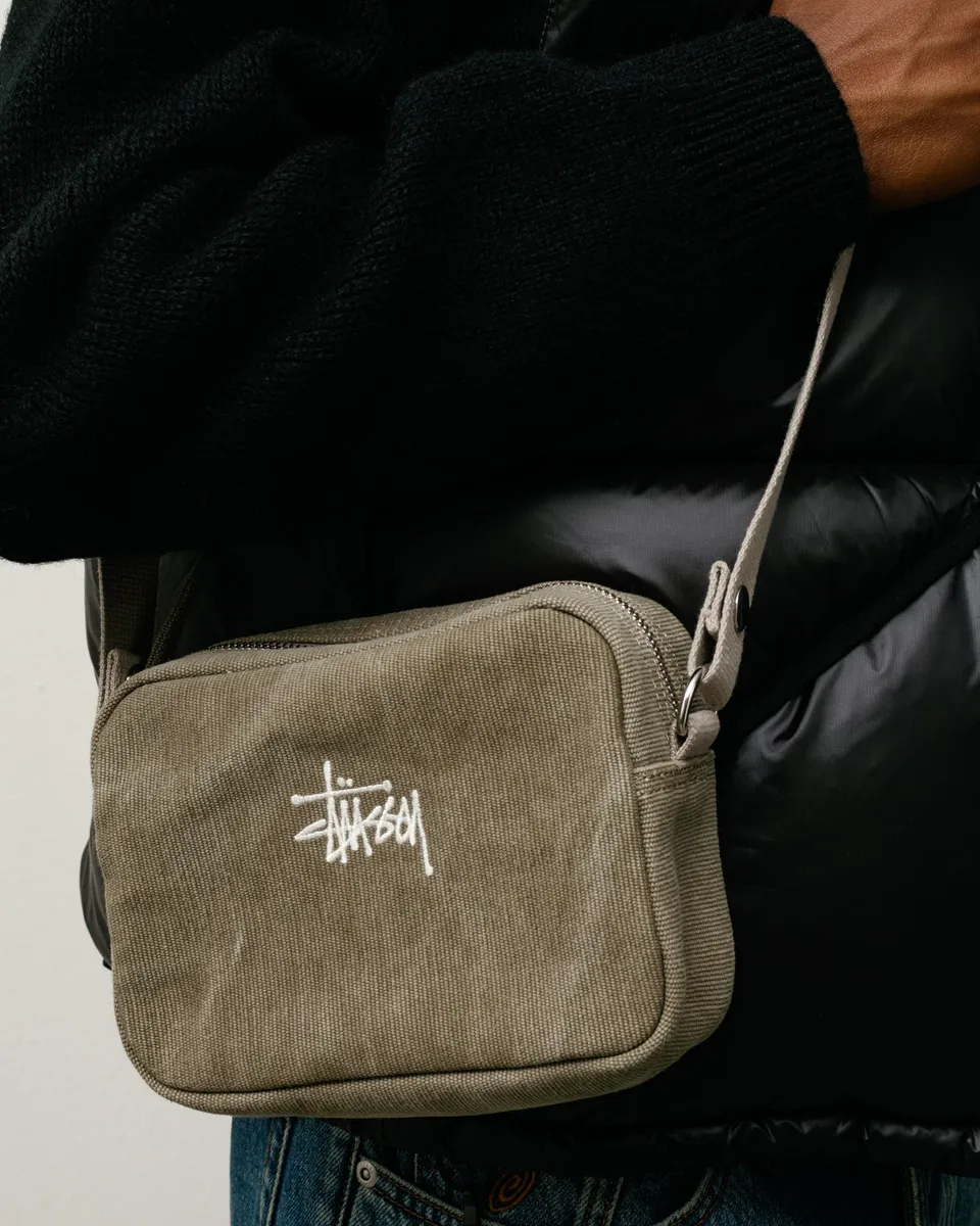Stussy Waxed Canvas Pouch pochette stone cotone