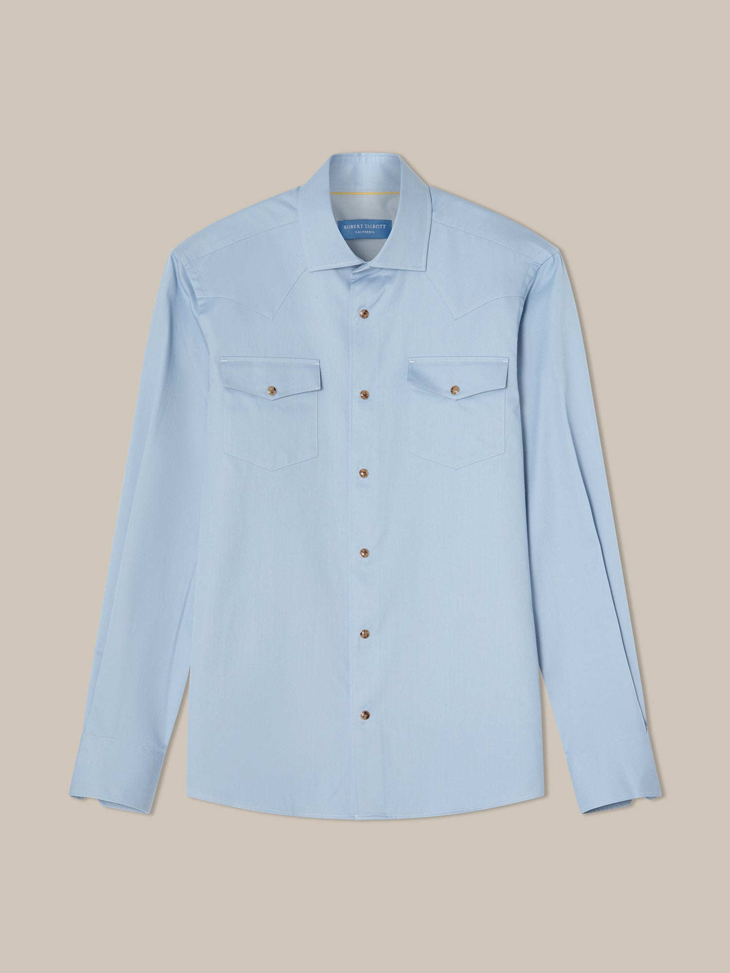 Robert Talbott McQueen camicia western cotone cashmere blu