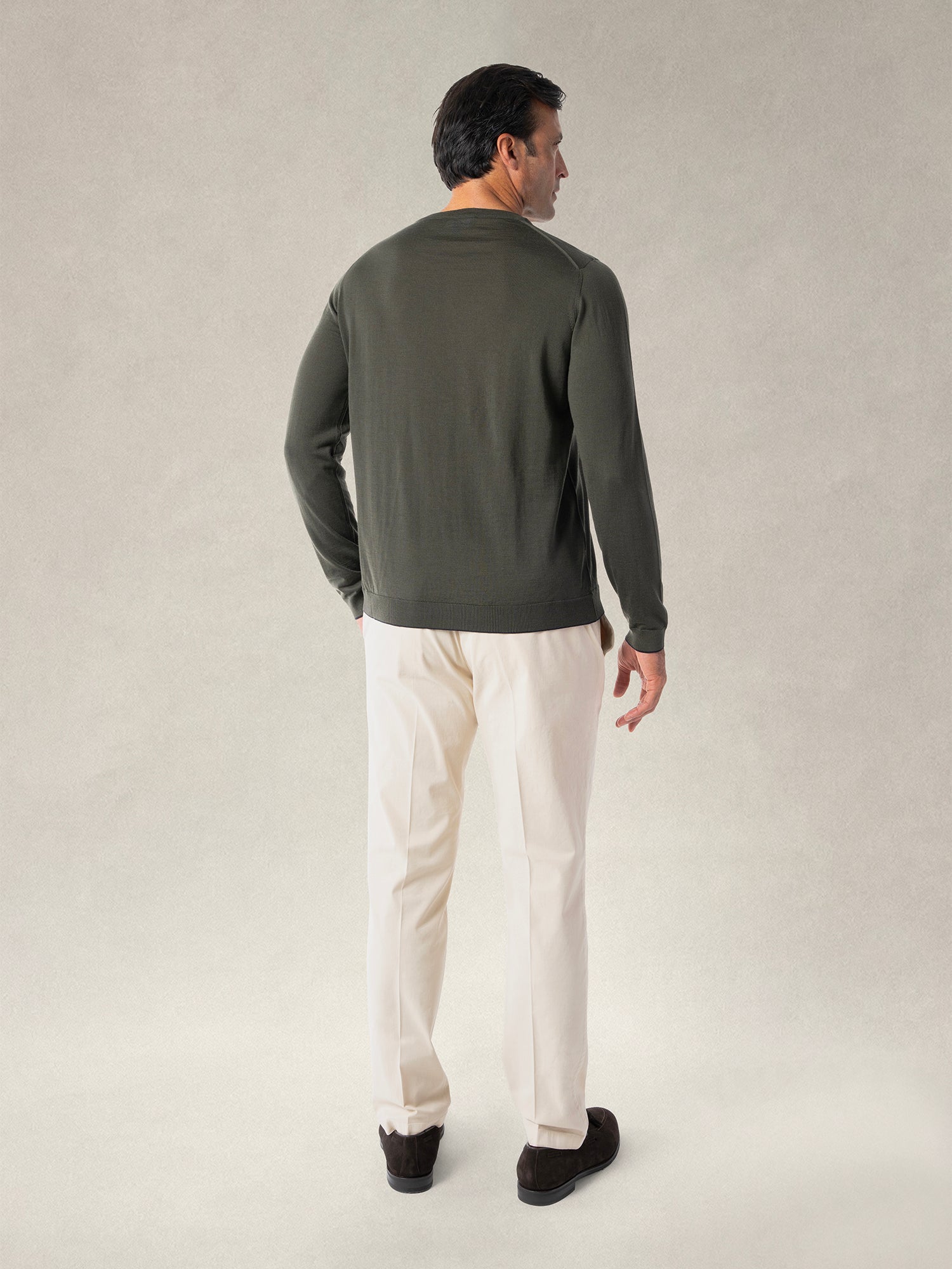Robert Talbott Keaton Crewneck maglione merino verde oliva navy