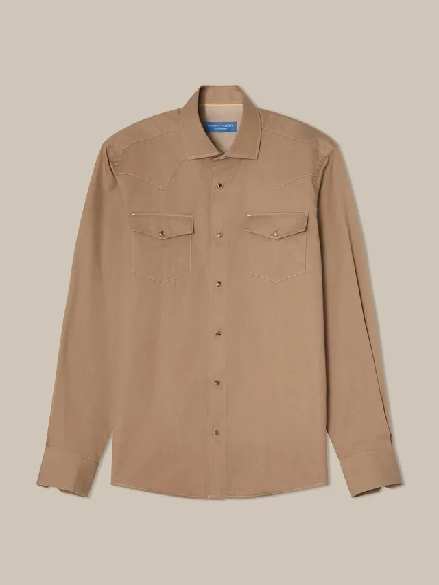 Robert Talbott McQueen camicia western cotone cashmere taupe