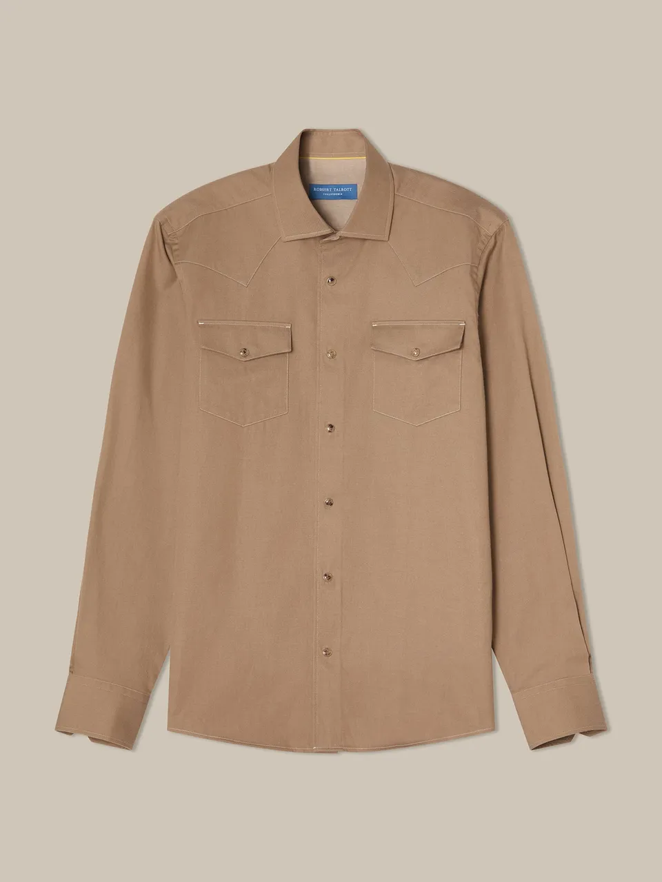 Robert Talbott McQueen camicia western cotone cashmere taupe