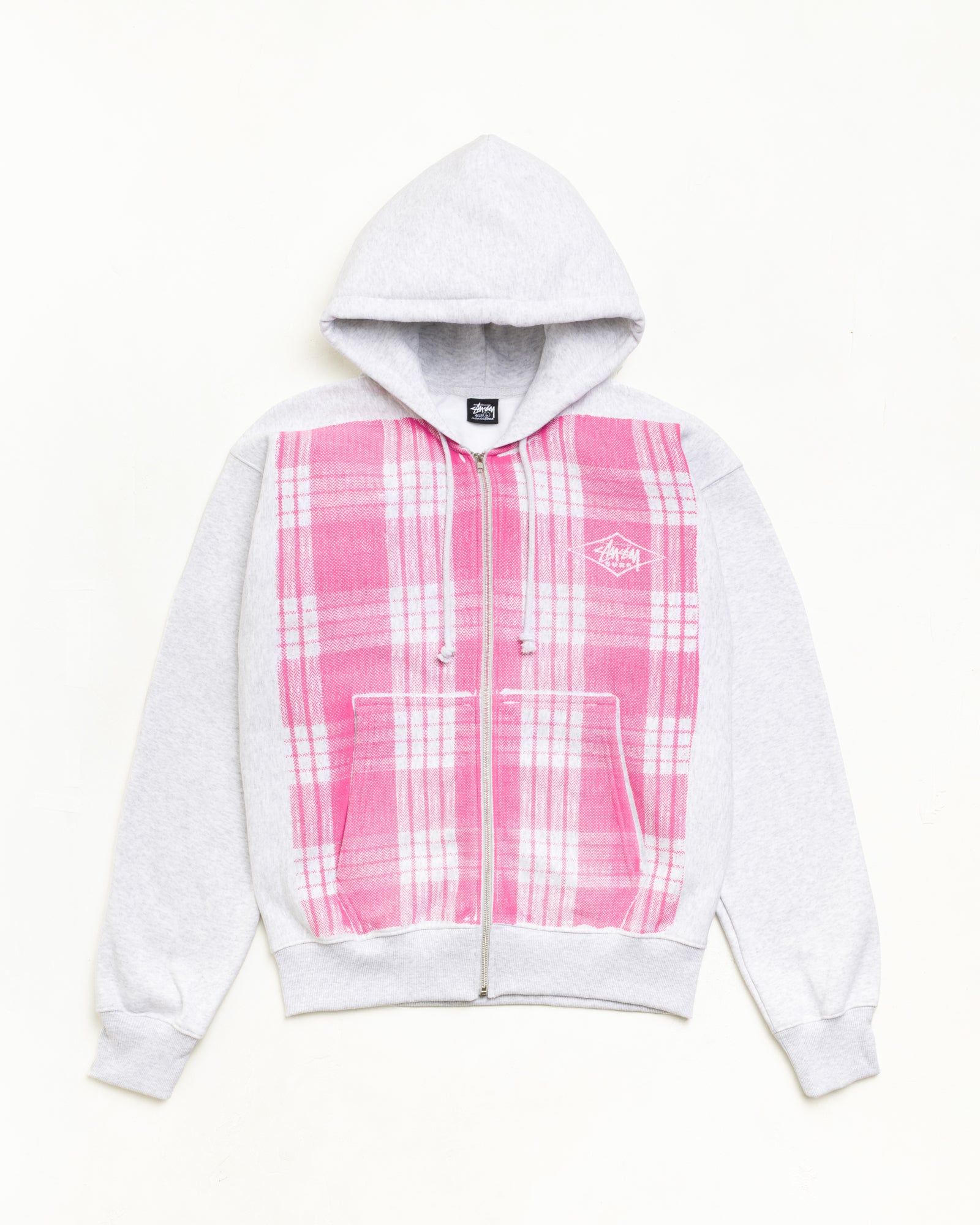 Stussy Zip Sweats Printed Hoodie felpa zip Pink Palaka cotone