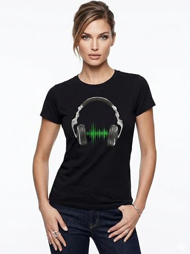 MAKAYA Musica Hip Hop Cuffie T-Shirt Donna L 100% Cotone