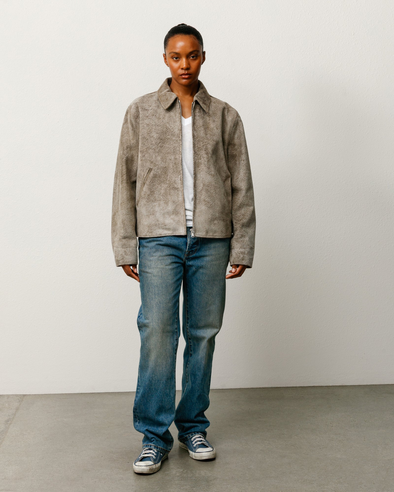 Stussy Garage Jacket giacca pelle suede trapuntata