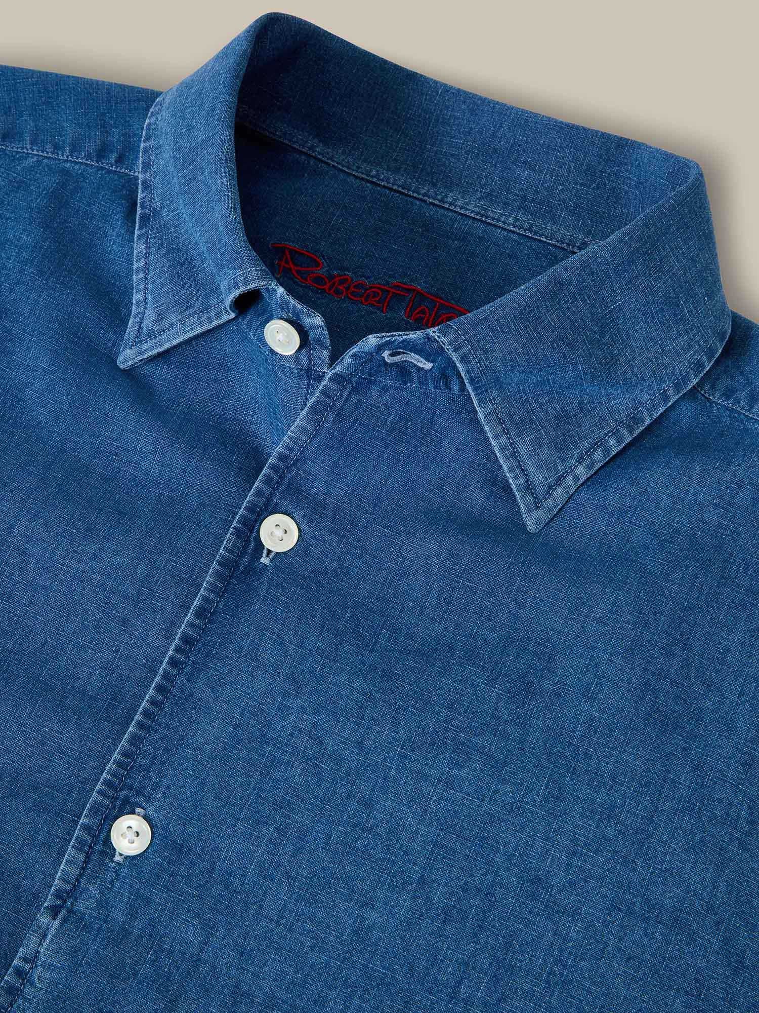 Robert Talbott Morgan camicia casual lino cotone azzurra