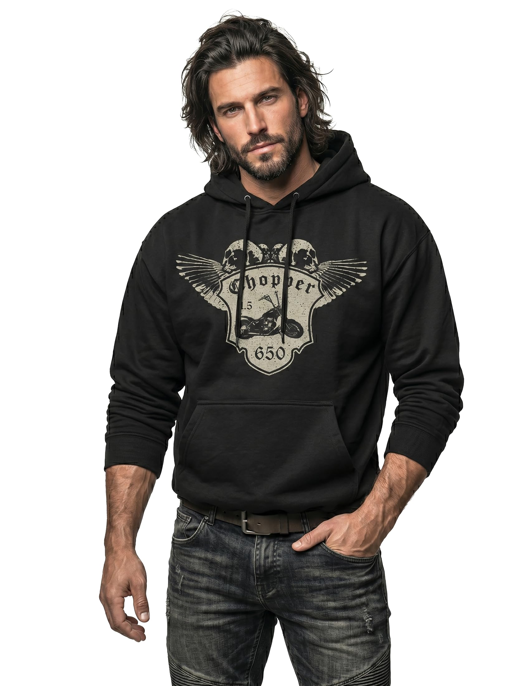MAKAYA Chopper LS 650 Felpa Cappuccio Nero L