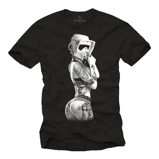 MAKAYA Stormtrooper Tattoo T-Shirt Uomo Nero Cotone