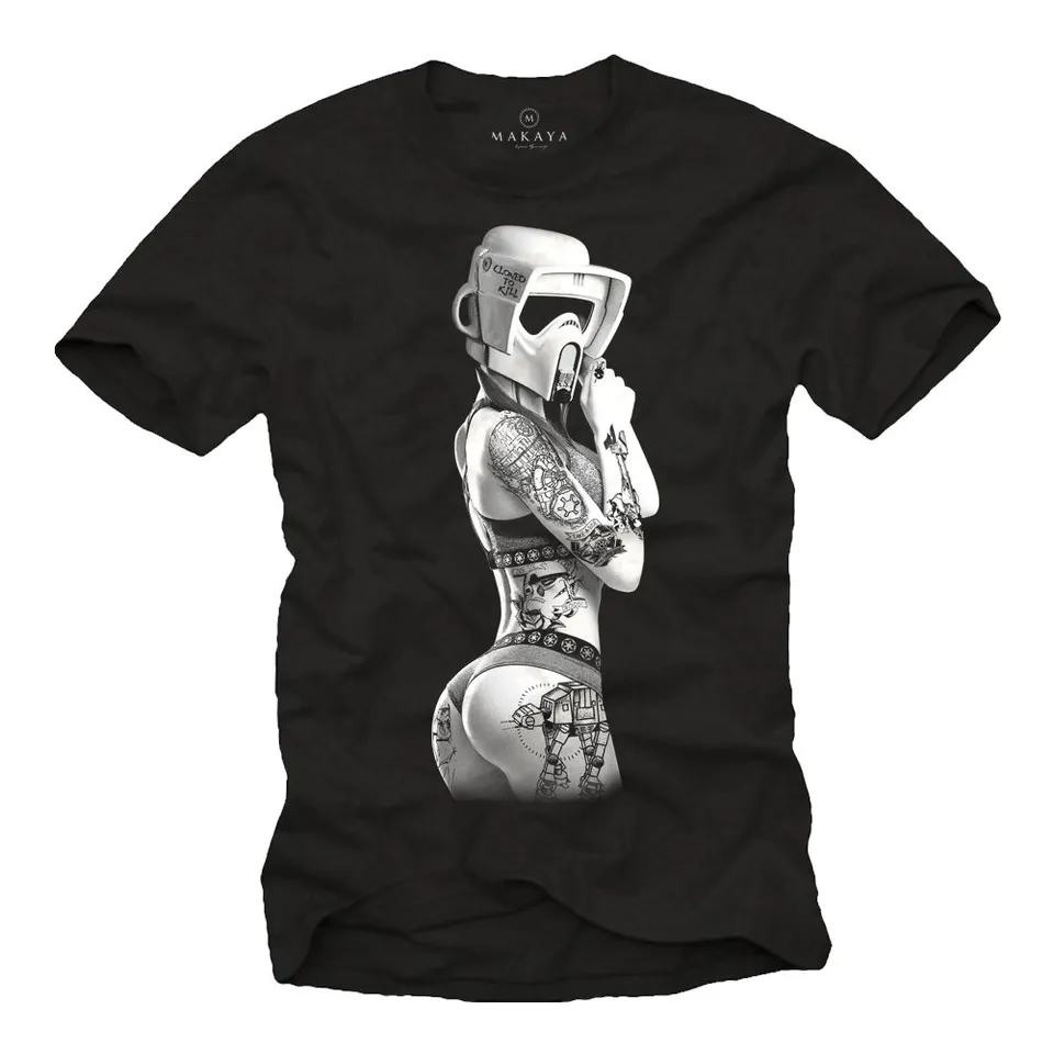 MAKAYA Stormtrooper Tattoo T-Shirt Uomo Nero Cotone