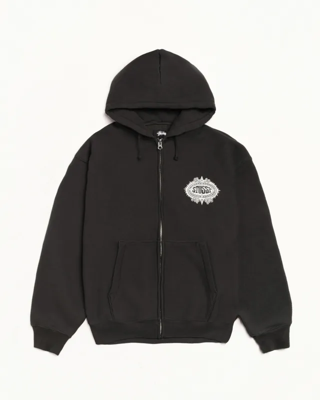 Stussy Mantra Zip Hoodie felpa nera 66% cotone cappuccio