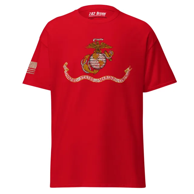 7.62 Design USMC Flag Maglietta Uomo Rossa Cotone Taglia L
