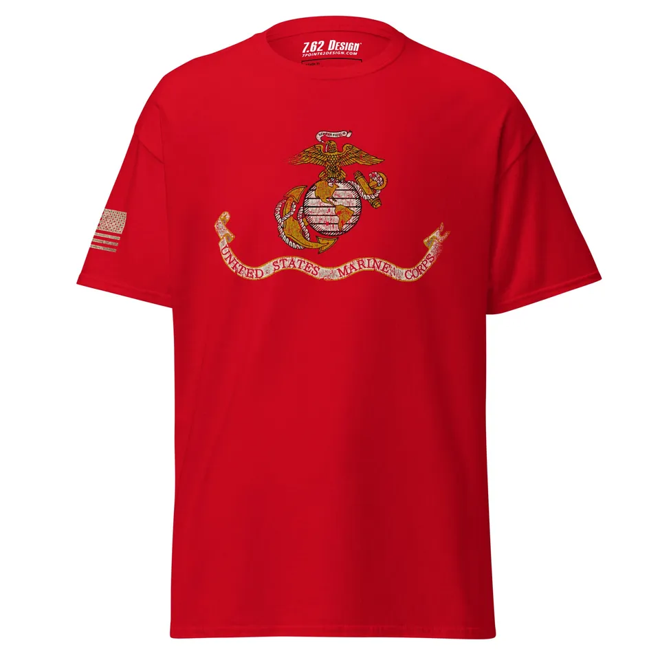 7.62 Design USMC Flag Maglietta Uomo Rossa Cotone Taglia L