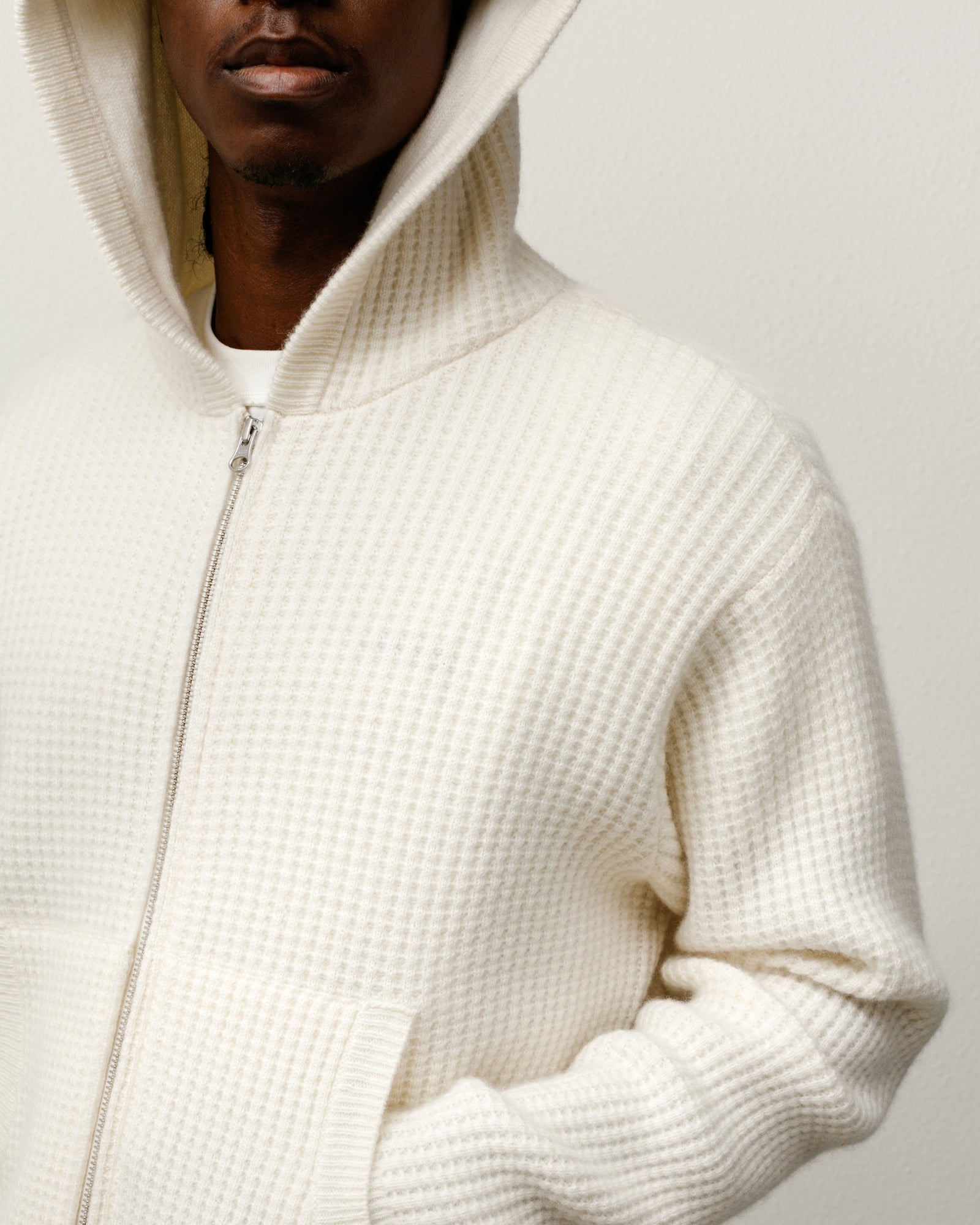 Stussy Waffle Cashmere Zip Hood maglione Ivory cachemire
