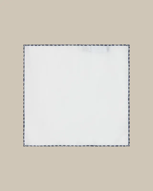 Robert Talbott Carlton Linen Cross Stitch Border pochette bianca